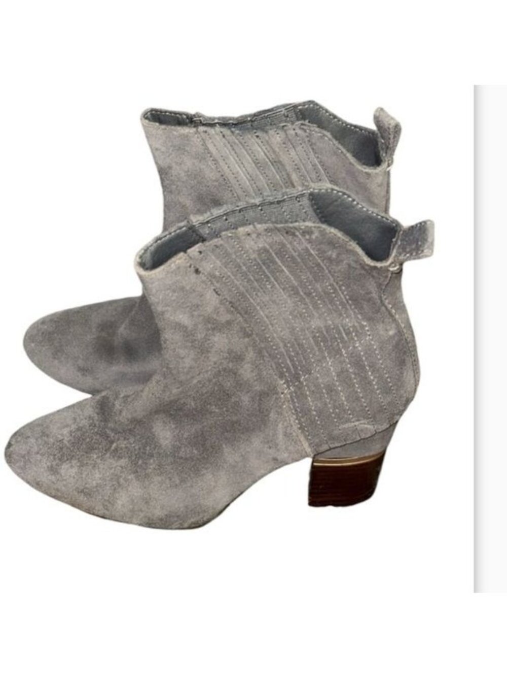 Gray Suede Ankle Boots With Block Heel & Stitch Detailing 8M Leather Upper Made - Picture 7 of 11